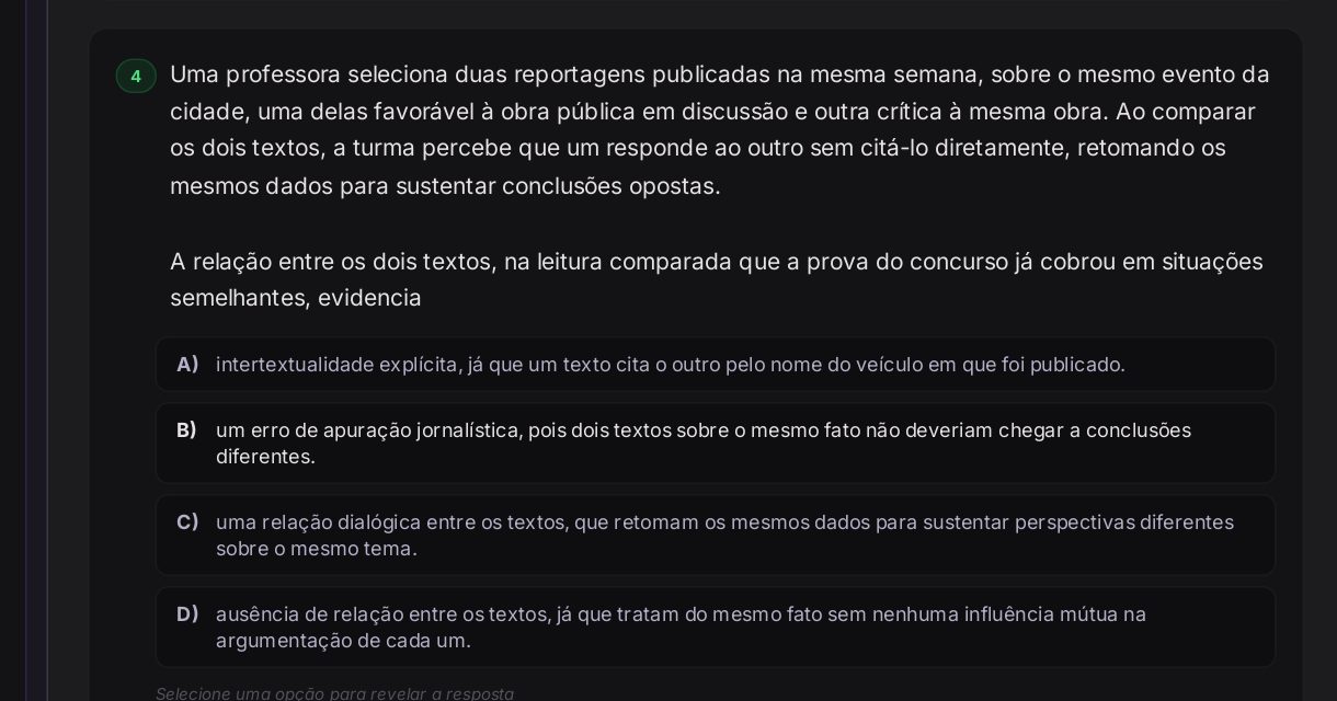 Simulado objetivo no formato exato da prova, com tópico revelado após a resposta